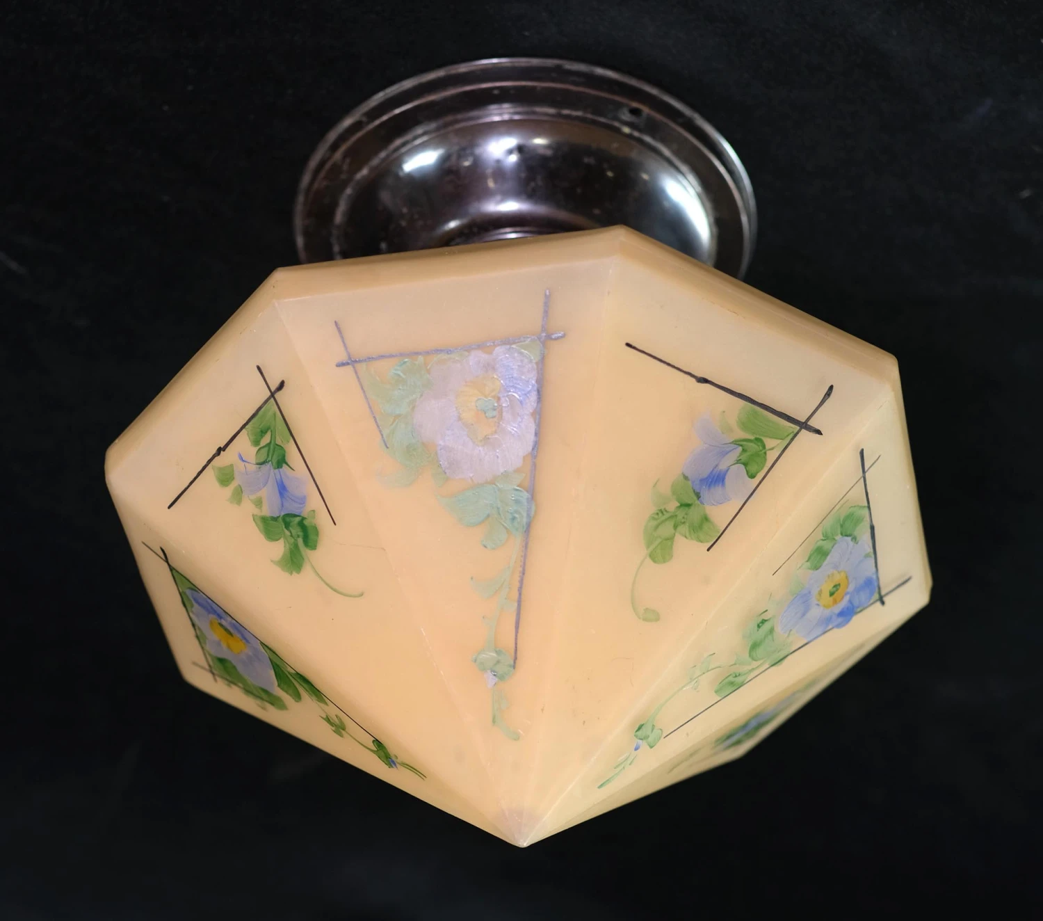 1940s Hand Painted Octagon Shaped Semi Flush Mount Light 8 1940s Hand Painted Octagon Shaped Semi Flush Mount Light - Image 6