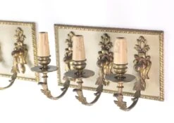 Pair Of French Brass Triple Light Floral Wall Sconces 16 Pair Of French Brass Triple Light Floral Wall Sconces -OGT Sale Store q275882 07
