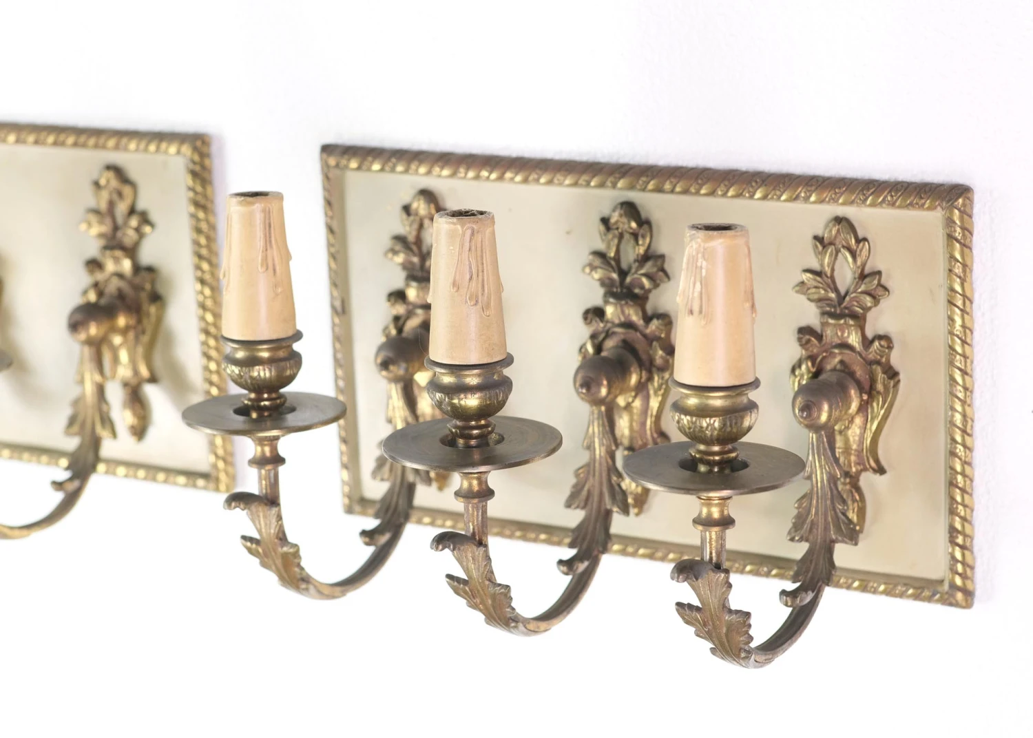 Pair Of French Brass Triple Light Floral Wall Sconces 9 Pair Of French Brass Triple Light Floral Wall Sconces - Image 7
