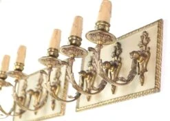 Pair Of French Brass Triple Light Floral Wall Sconces 17 Pair Of French Brass Triple Light Floral Wall Sconces -OGT Sale Store q275882 08