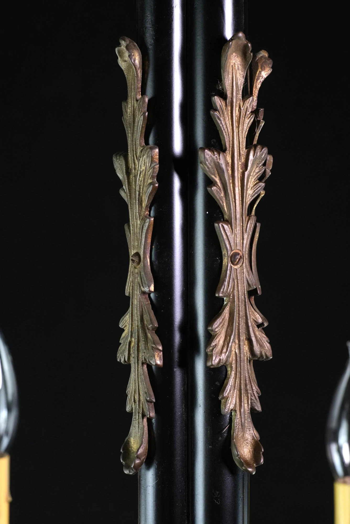 1920s French 6 Arm Scrolled Foliage Brass Chandelier 6 1920s French 6 Arm Scrolled Foliage Brass Chandelier - Image 4