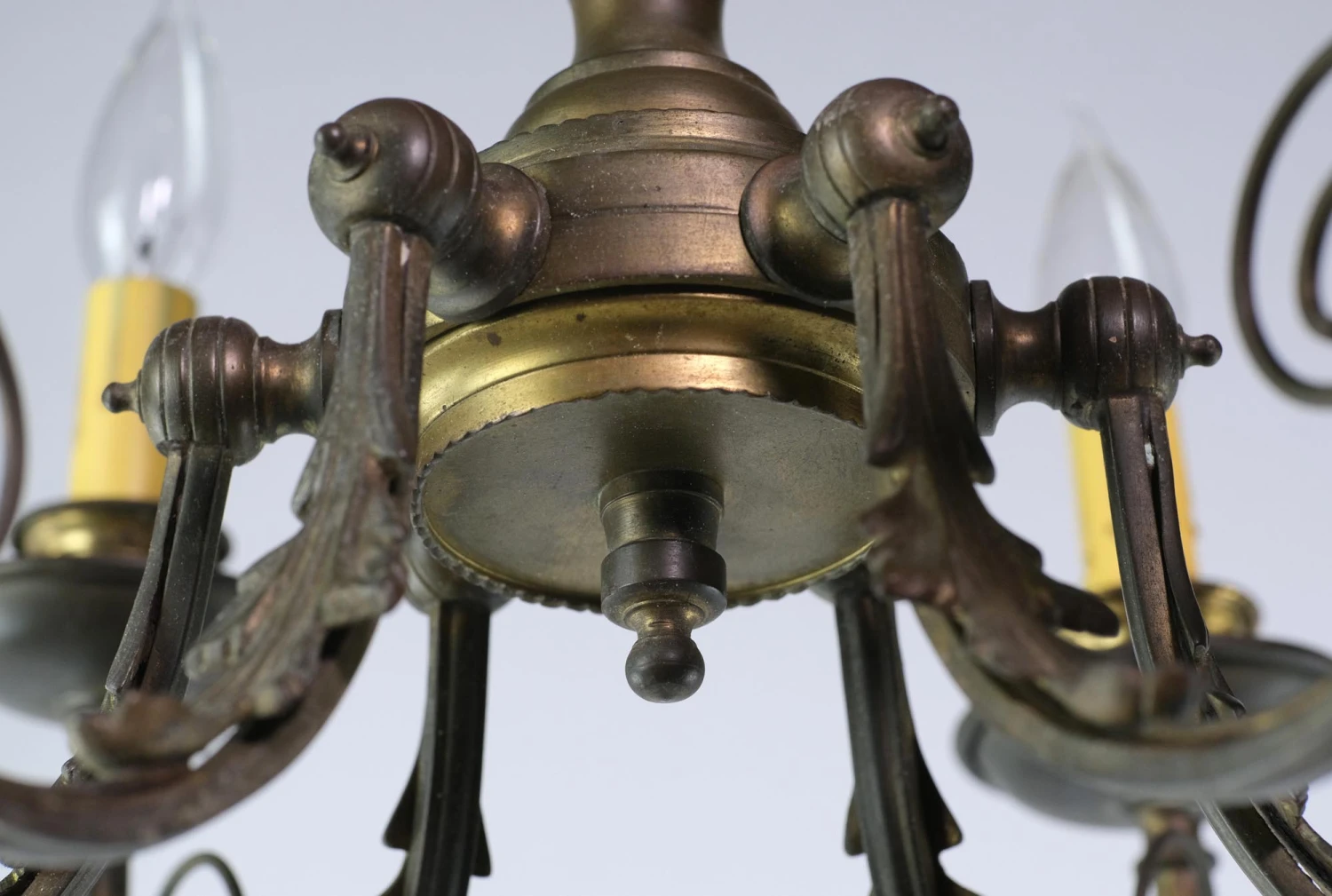 1920s French 6 Arm Scrolled Foliage Brass Chandelier 13 1920s French 6 Arm Scrolled Foliage Brass Chandelier - Image 11