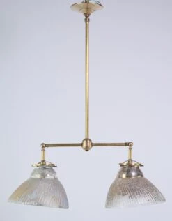 1910s X-Ray Glass Brass Pole Double Down Pendant Light -OGT Sale Store q275938 09