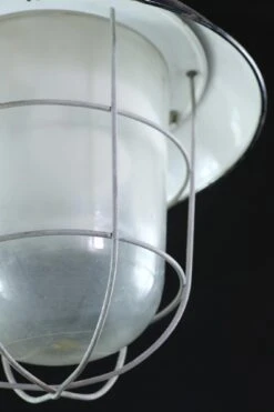 Reclaimed Enameled Steel Frosted Glass Industrial Cage Light -OGT Sale Store q275979 07