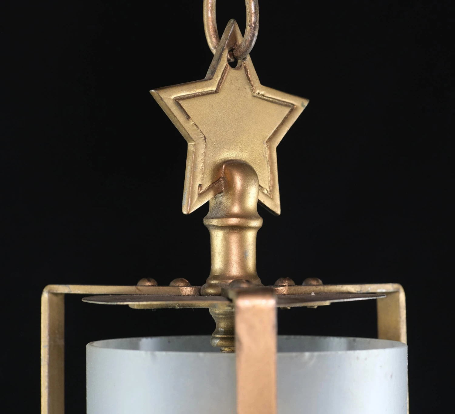Vintage Star Motif Bronze Frosted Cylinder Glass Hanging Lantern 6 Vintage Star Motif Bronze Frosted Cylinder Glass Hanging Lantern - Image 4