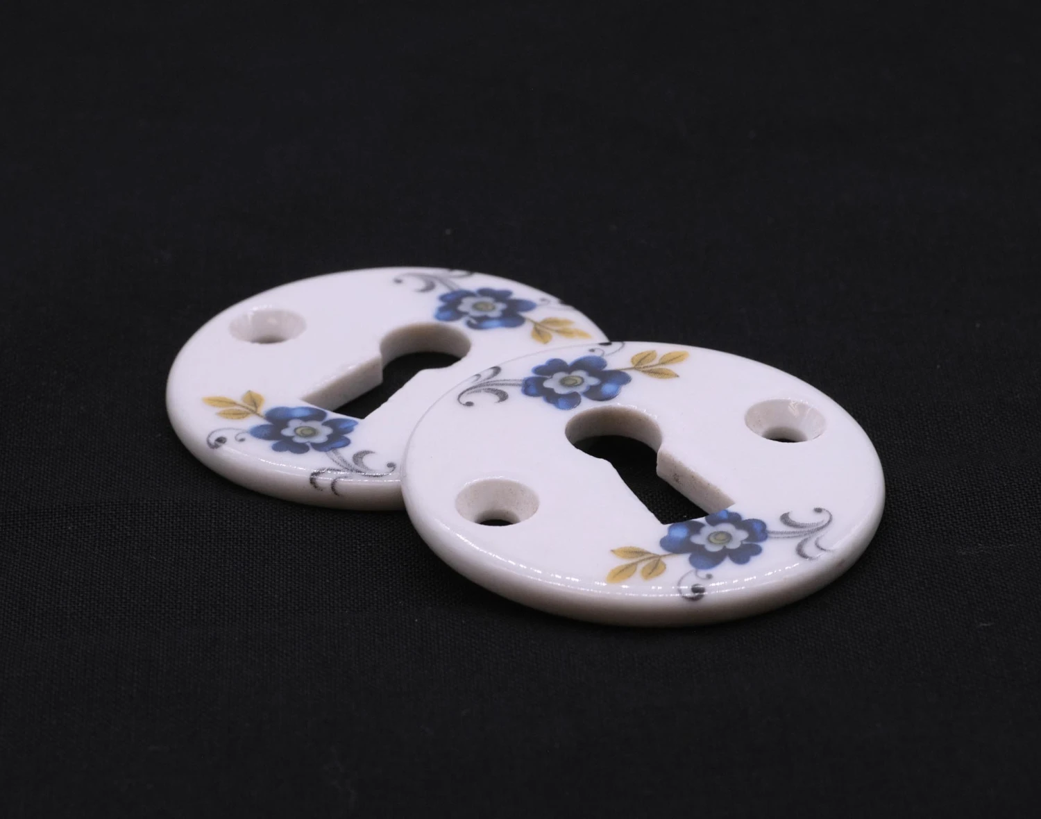 Pair Of J.M. Limoges Porcelain Floral Keyhole Covers 6 Pair Of J.M. Limoges Porcelain Floral Keyhole Covers - Image 4