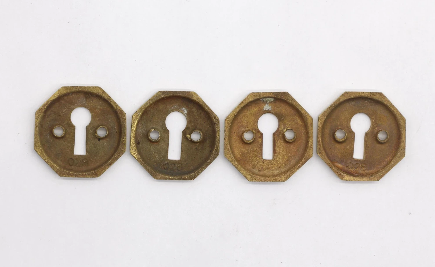 Set Of Vintage 1.375 In. Cast Brass Octagon Keyhole Covers 6 Set Of Vintage 1.375 In. Cast Brass Octagon Keyhole Covers - Image 4