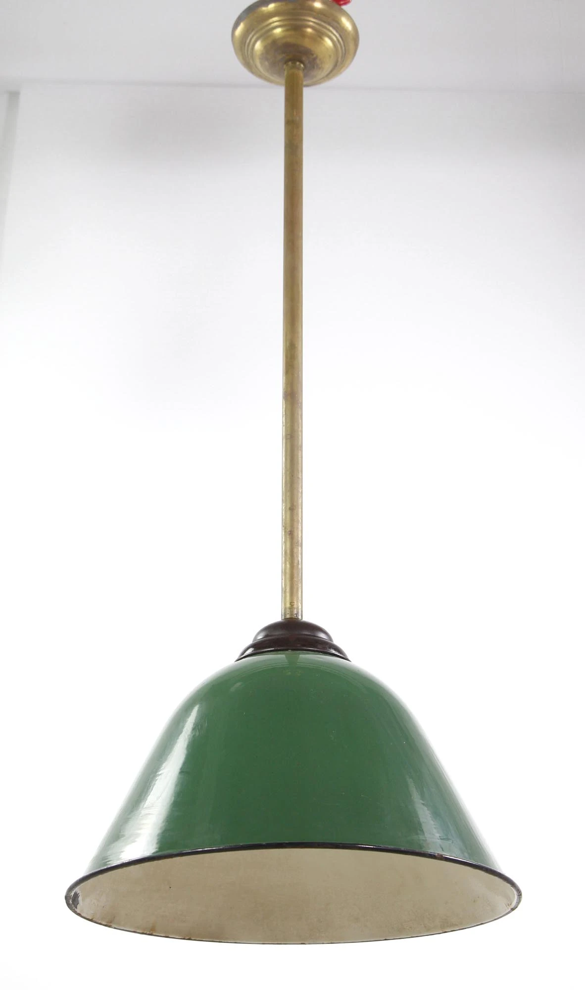 Antique Green Enameled Steel Brass Pole Pendant Light 6 Antique Green Enameled Steel Brass Pole Pendant Light - Image 4