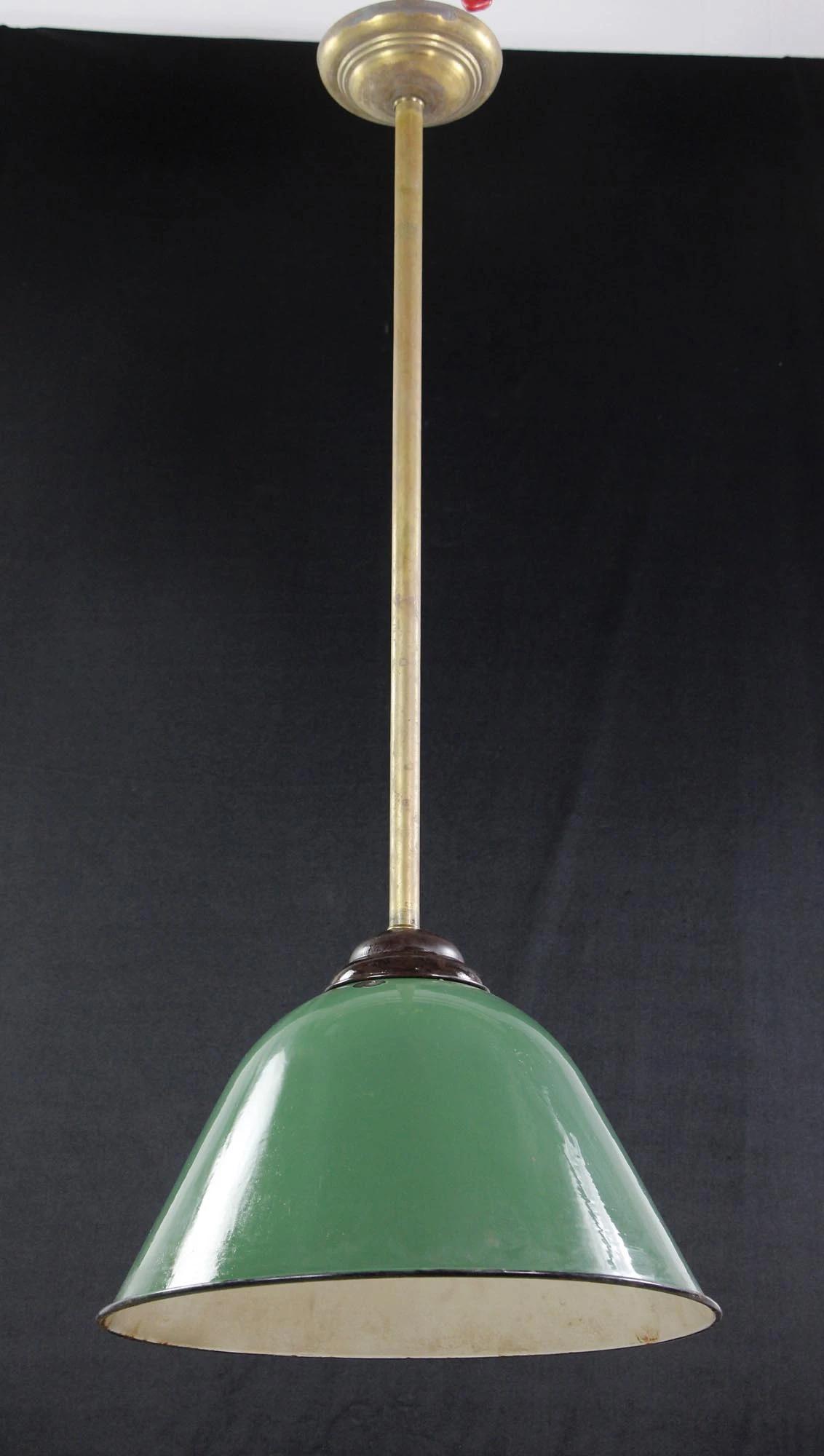 Antique Green Enameled Steel Brass Pole Pendant Light 11 Antique Green Enameled Steel Brass Pole Pendant Light - Image 9