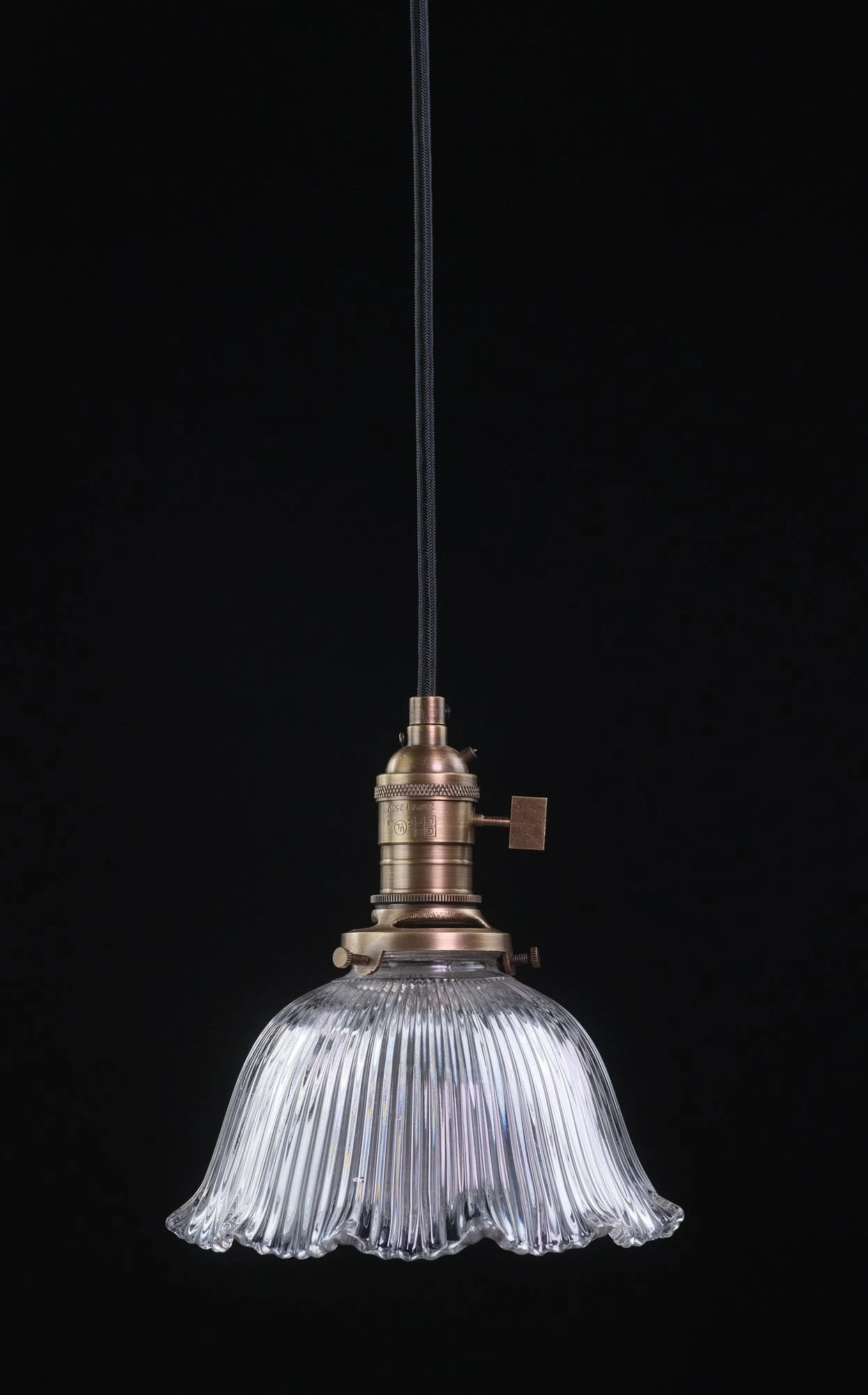 1920s Holophane Prism Glass Black Knit Cord Pendant Light 9 1920s Holophane Prism Glass Black Knit Cord Pendant Light - Image 7