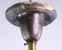 Late 19th Century Converted Gas Pendant Lantern With Curved Stained Glass Shade 12 Late 19th Century Converted Gas Pendant Lantern With Curved Stained Glass Shade -OGT Sale Store q276443 04