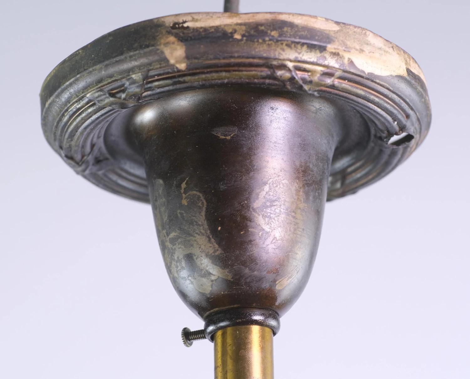 Late 19th Century Converted Gas Pendant Lantern With Curved Stained Glass Shade 6 Late 19th Century Converted Gas Pendant Lantern With Curved Stained Glass Shade - Image 4