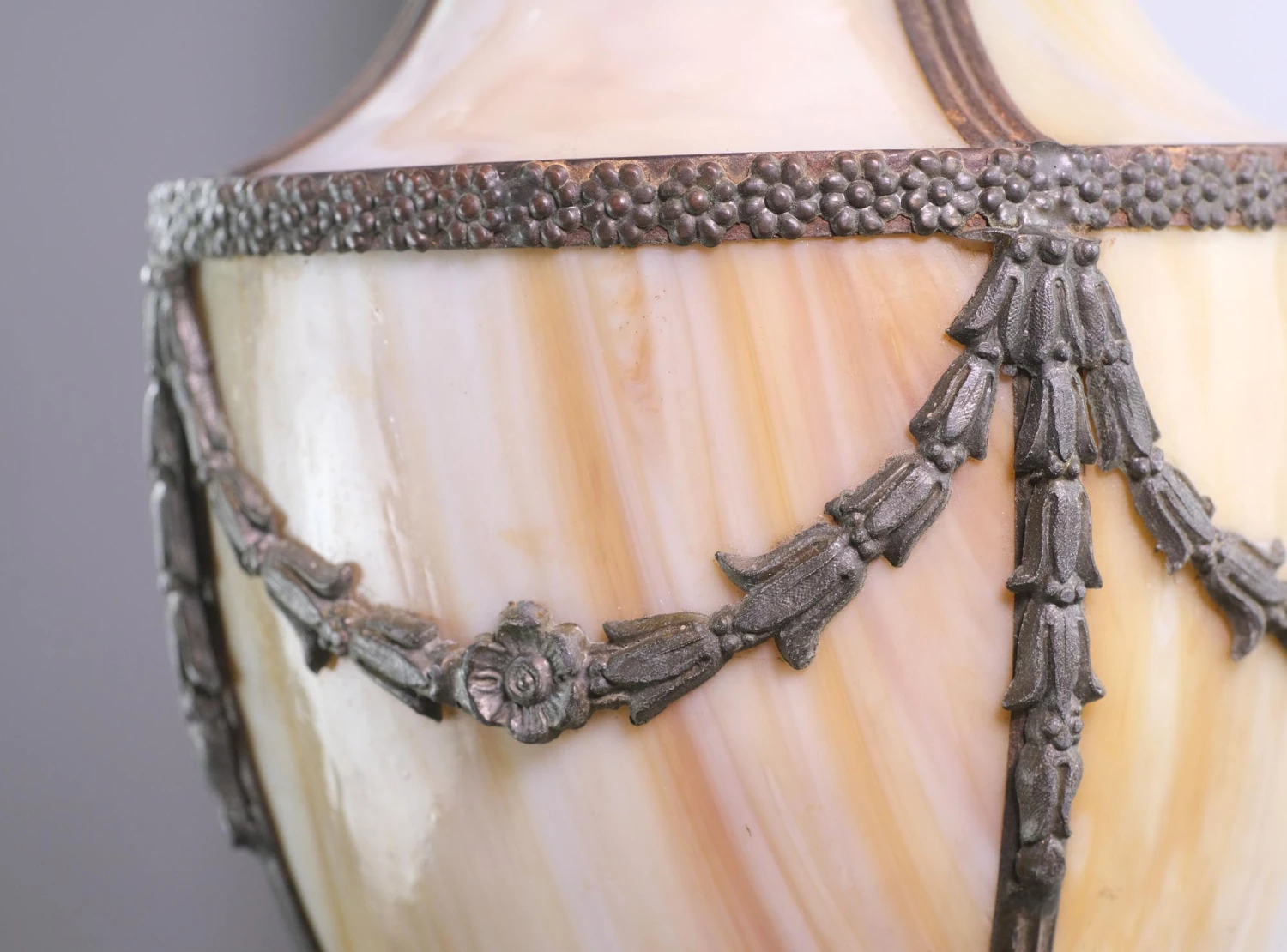 Late 19th Century Converted Gas Pendant Lantern With Curved Stained Glass Shade 7 Late 19th Century Converted Gas Pendant Lantern With Curved Stained Glass Shade - Image 5