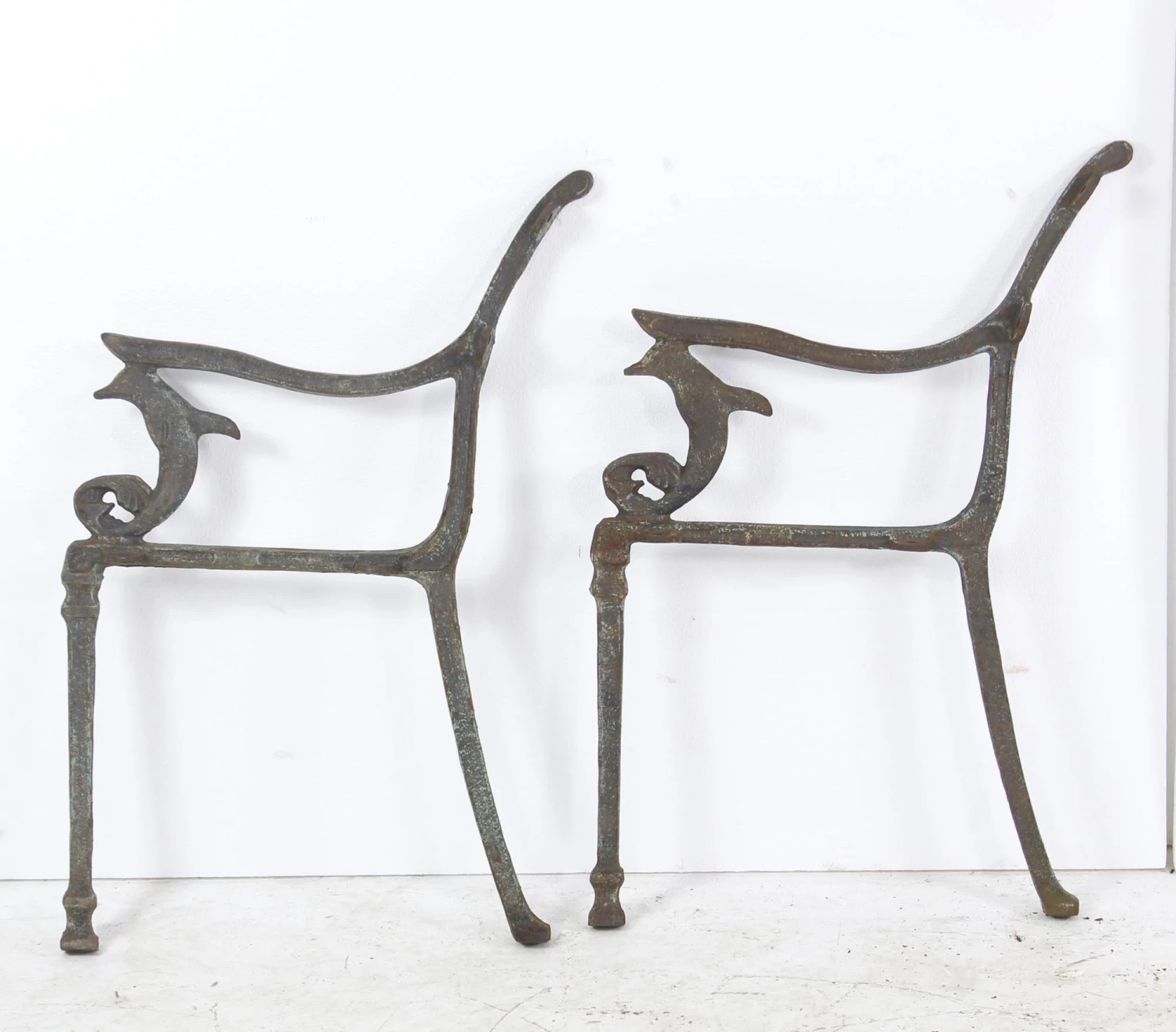 Rare Antique Cast Iron Bench Legs With Dolphin Motif 6 Rare Antique Cast Iron Bench Legs With Dolphin Motif - Image 4