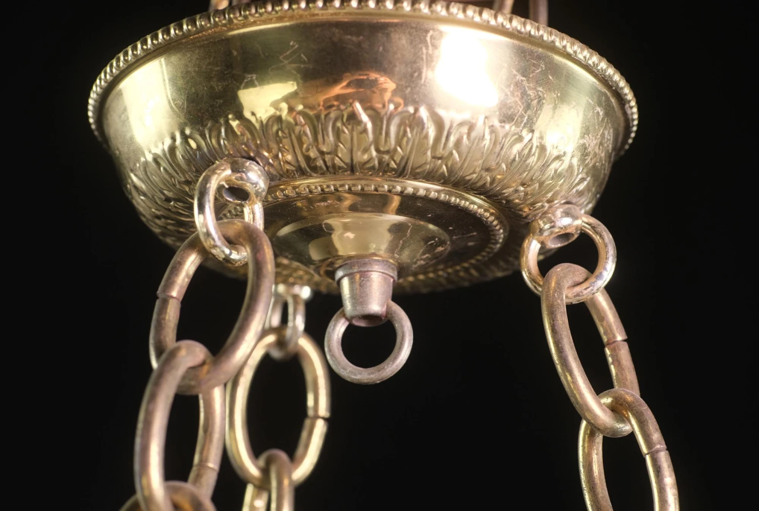 Cast Milk Glass Dish Pendant Light With Ornate Details And Bisque Finish 6 Cast Milk Glass Dish Pendant Light With Ornate Details And Bisque Finish - Image 4