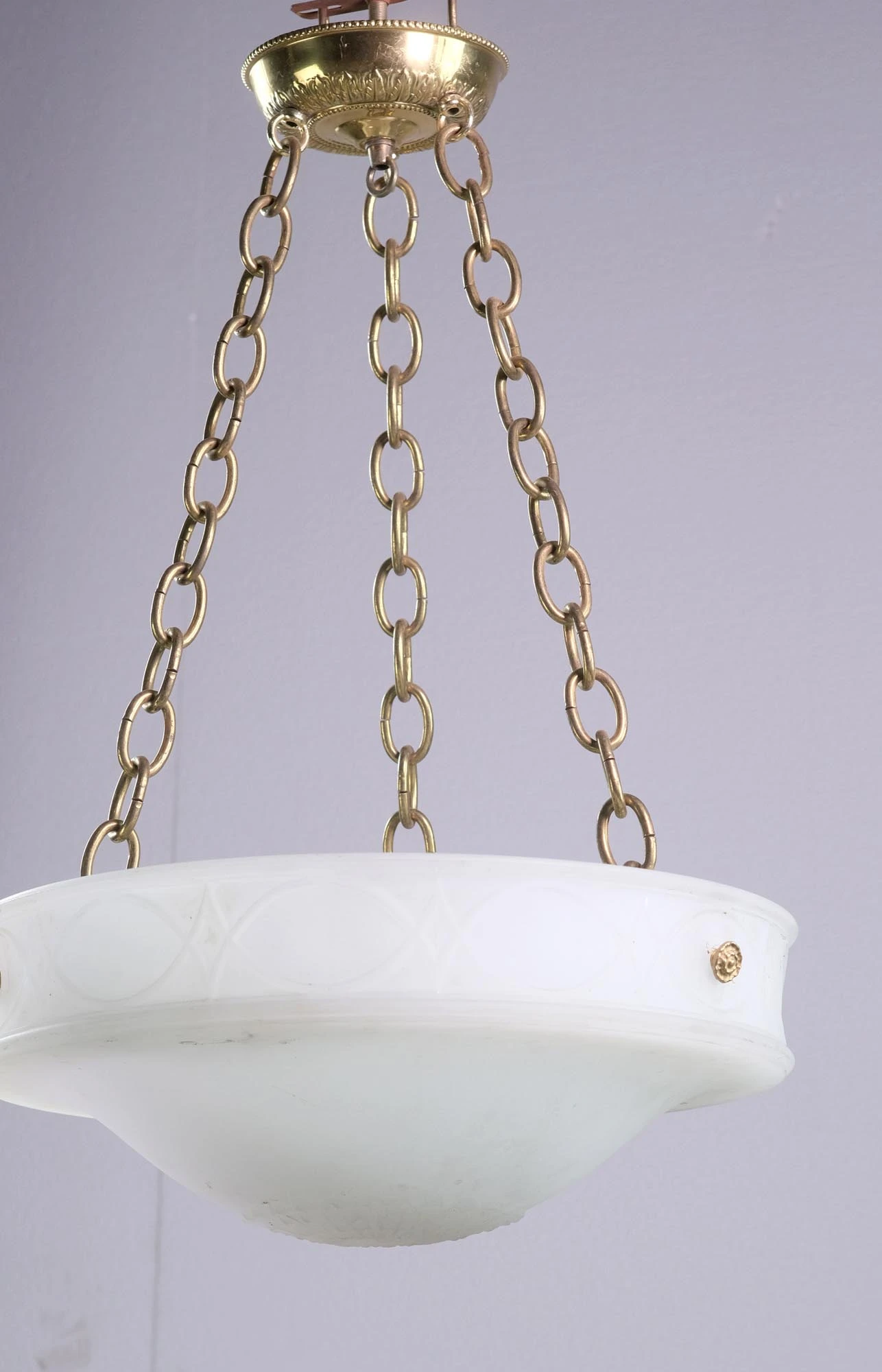 Cast Milk Glass Dish Pendant Light With Ornate Details And Bisque Finish 11 Cast Milk Glass Dish Pendant Light With Ornate Details And Bisque Finish - Image 9