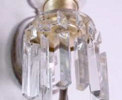 Early 1900’s Silver Over Brass Sconces With Crystals And Etched Globe -OGT Sale Store q276909 05