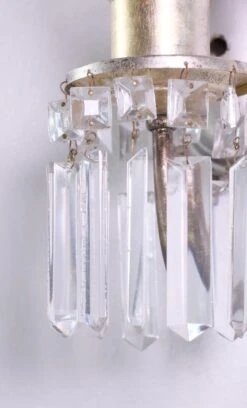 Early 1900’s Silver Over Brass Sconces With Crystals And Etched Globe -OGT Sale Store q276909 06