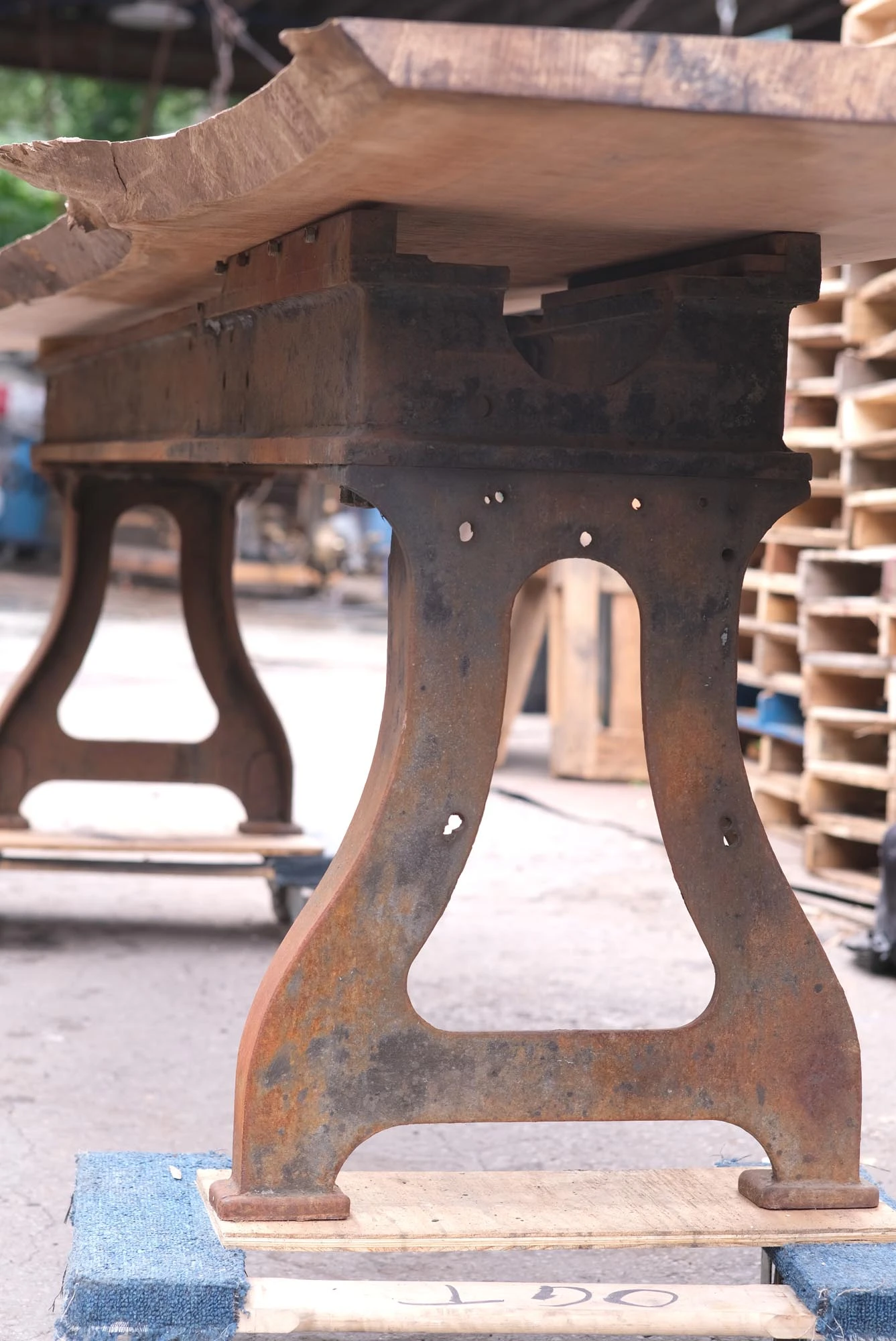 14 Ft. Industrial Cast Iron Base Unfinished Live Edge Walnut Slab Table 7 14 Ft. Industrial Cast Iron Base Unfinished Live Edge Walnut Slab Table - Image 5