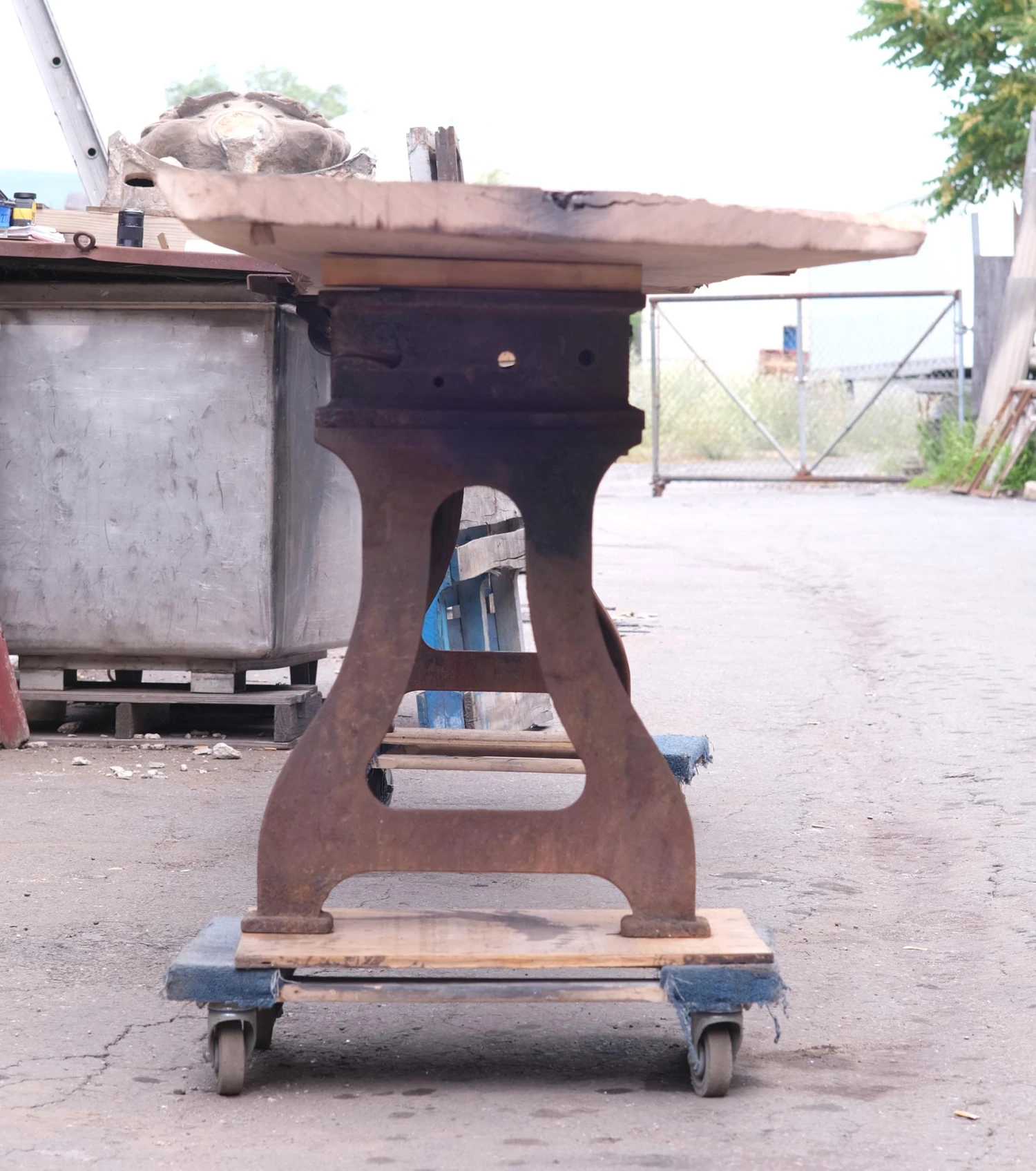 14 Ft. Industrial Cast Iron Base Unfinished Live Edge Walnut Slab Table 9 14 Ft. Industrial Cast Iron Base Unfinished Live Edge Walnut Slab Table - Image 7