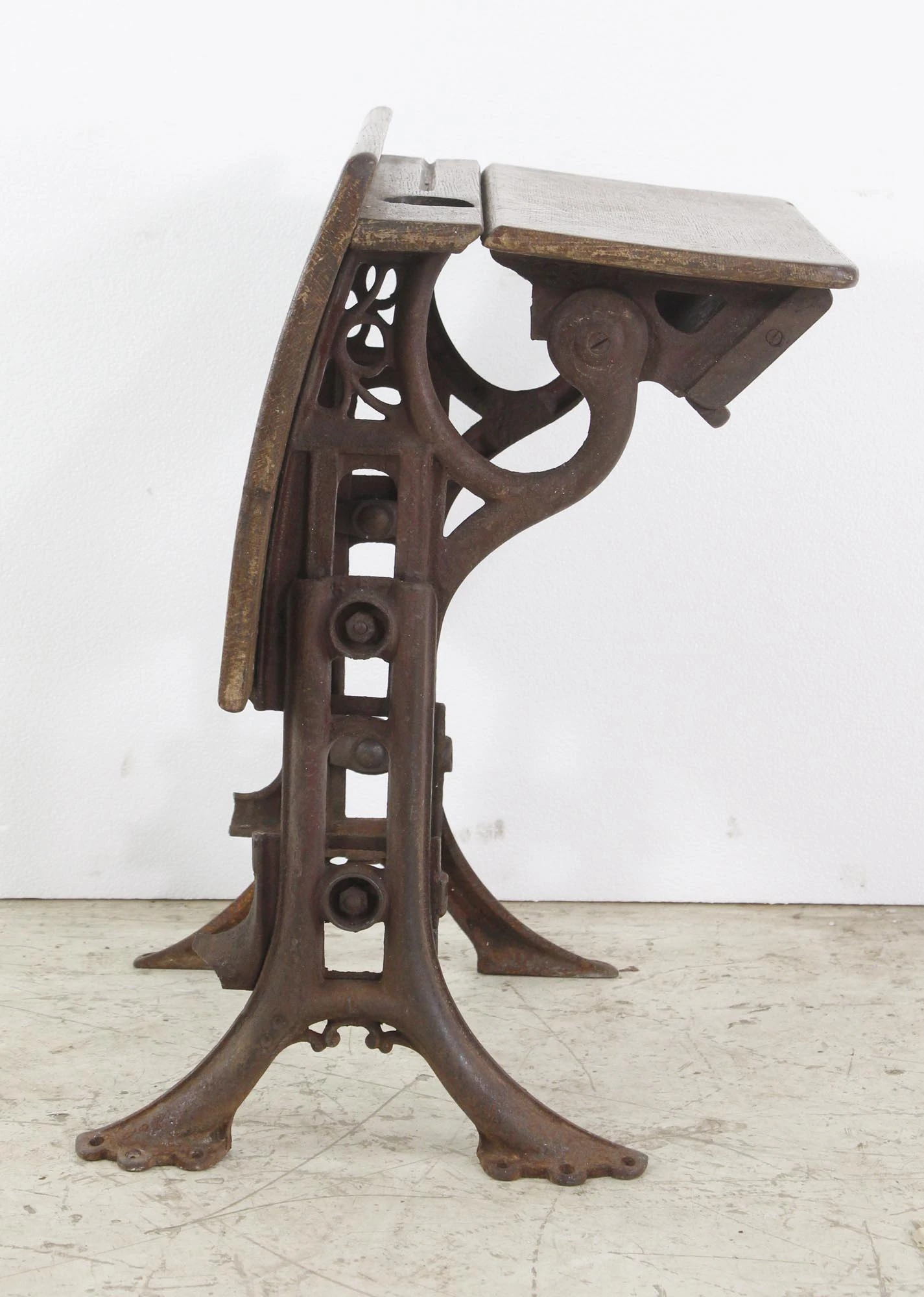 Antique Folding School Row Desk With Cast Iron Legs 6 Antique Folding School Row Desk With Cast Iron Legs - Image 4
