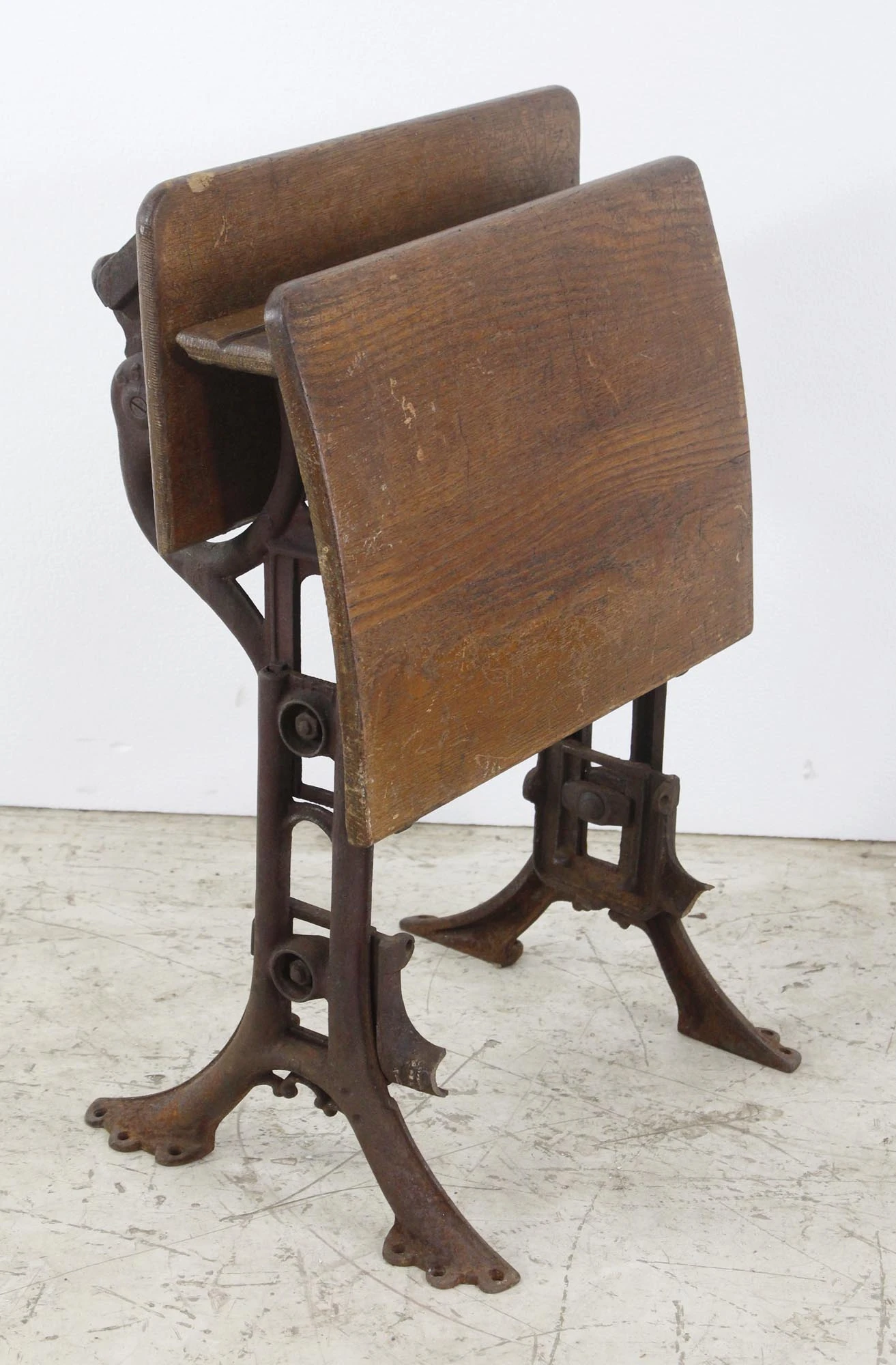 Antique Folding School Row Desk With Cast Iron Legs 9 Antique Folding School Row Desk With Cast Iron Legs - Image 7