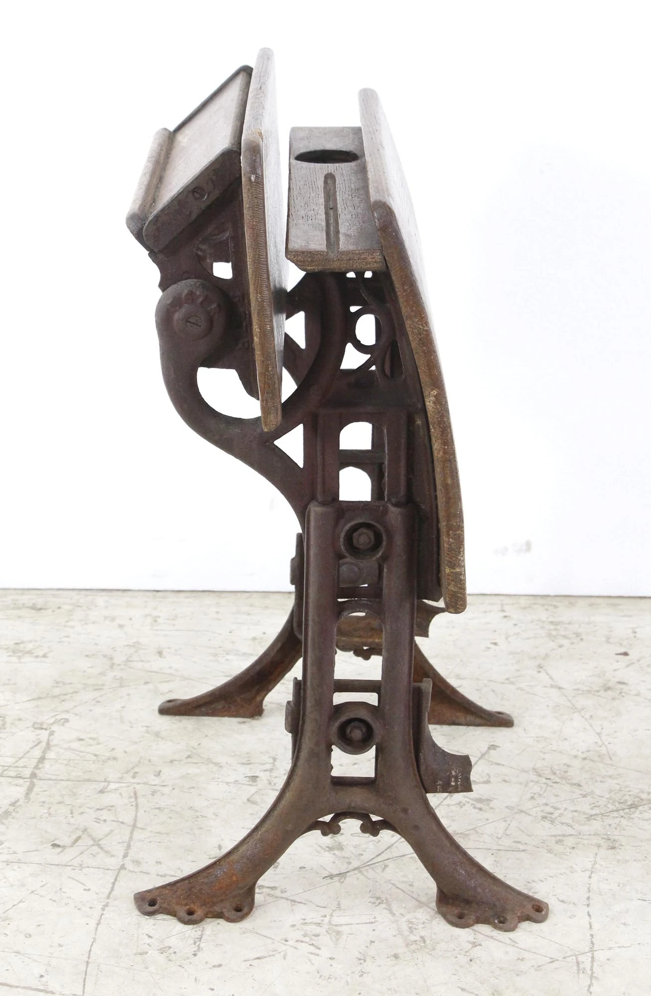Antique Folding School Row Desk With Cast Iron Legs 11 Antique Folding School Row Desk With Cast Iron Legs - Image 9