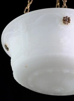 1900s Embossed Matte White Milk Glass Dish Pendant Light 12 1900s Embossed Matte White Milk Glass Dish Pendant Light -OGT Sale Store q277297 04