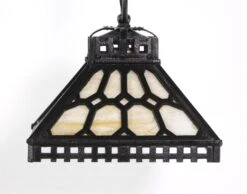 Rare Arts & Crafts Slag Glass Black Cast Iron Pendant Light 23 Rare Arts & Crafts Slag Glass Black Cast Iron Pendant Light -OGT Sale Store q277366 06