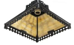Rare Arts & Crafts Slag Glass Black Cast Iron Pendant Light 29 Rare Arts & Crafts Slag Glass Black Cast Iron Pendant Light -OGT Sale Store q277366 12
