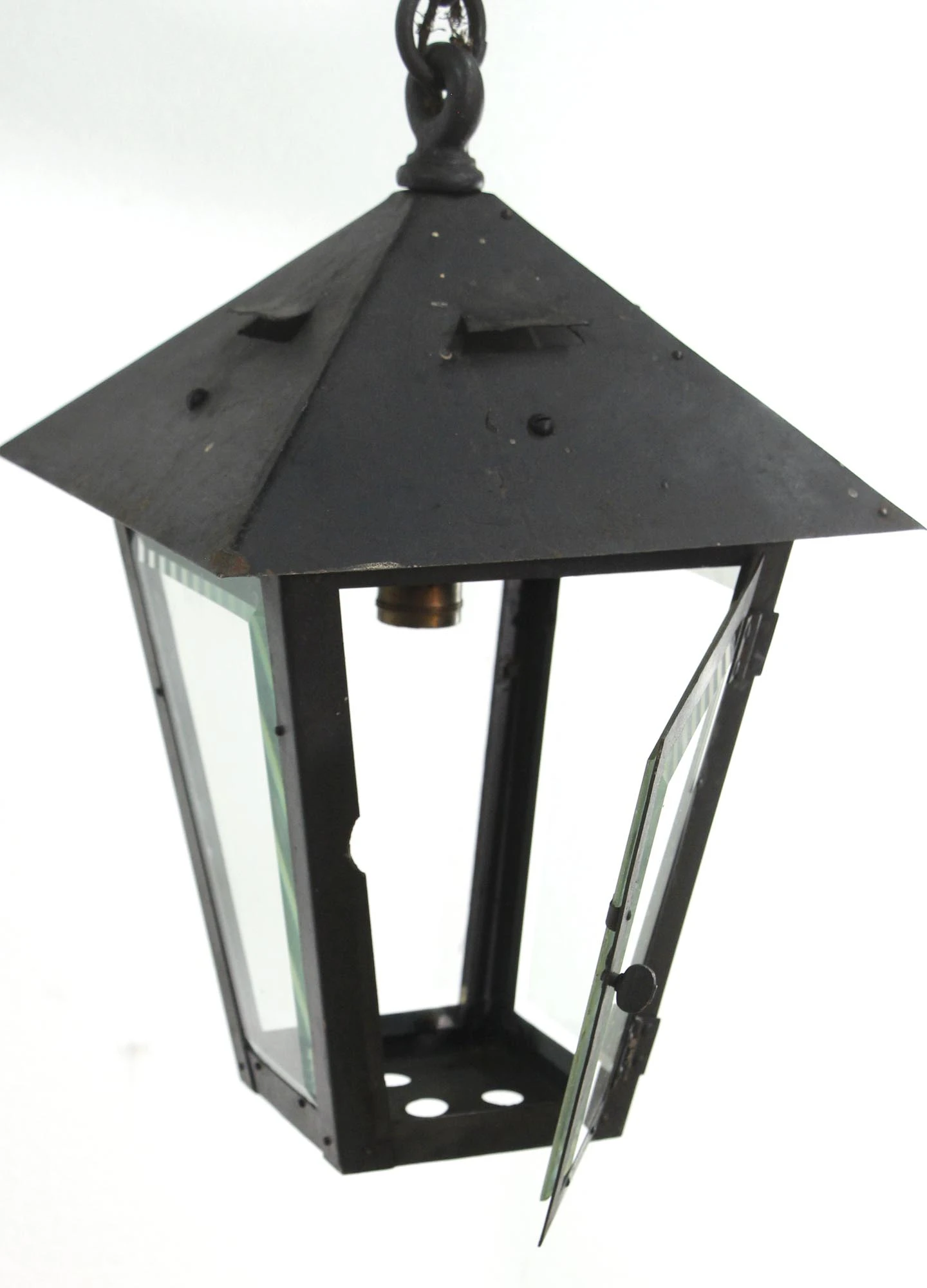 1940s Wrought Iron & Brass Ceiling Exterior Lantern 9 1940s Wrought Iron & Brass Ceiling Exterior Lantern - Image 7