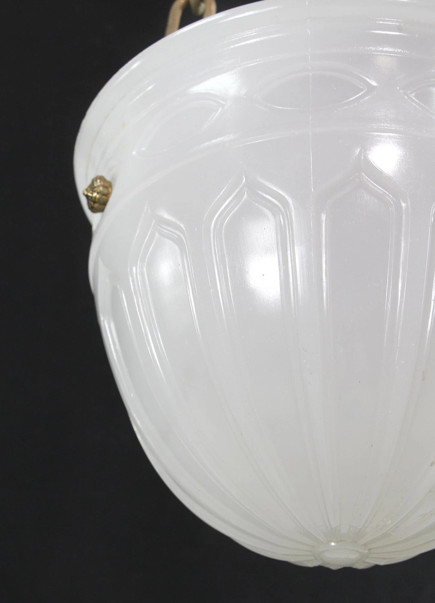 1910 Fluted Cast Milk Glass Gothic Dish Pendant Light 8 1910 Fluted Cast Milk Glass Gothic Dish Pendant Light - Image 6