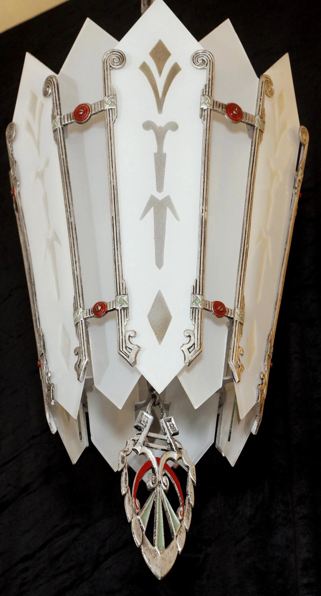 1930s Art Deco Polychrome Pendant Light With Etched Glass 6 1930s Art Deco Polychrome Pendant Light With Etched Glass - Image 4