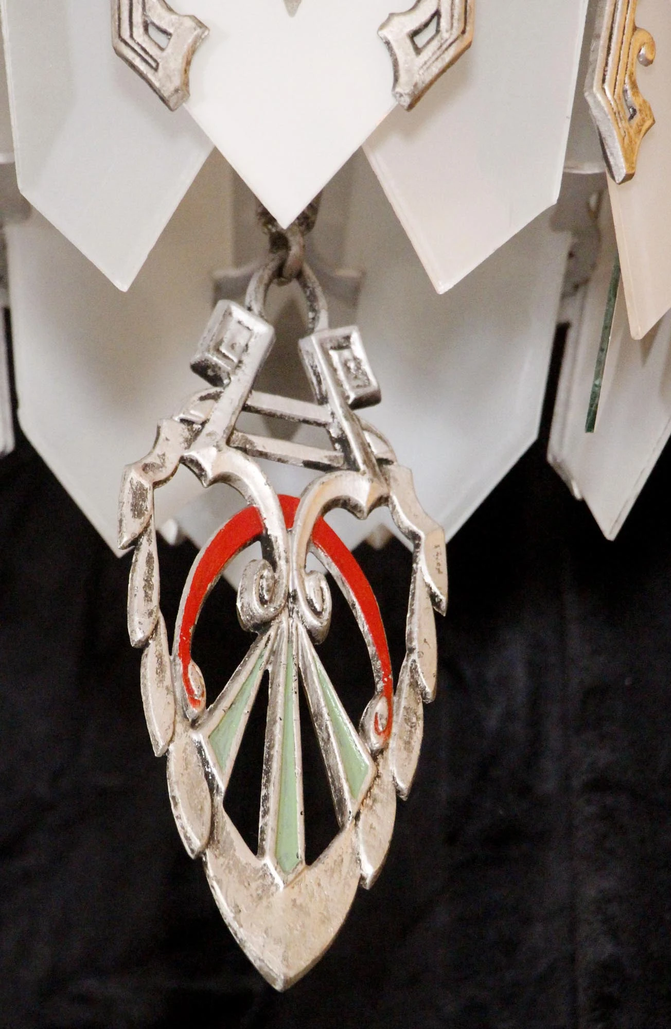 1930s Art Deco Polychrome Pendant Light With Etched Glass 8 1930s Art Deco Polychrome Pendant Light With Etched Glass - Image 6