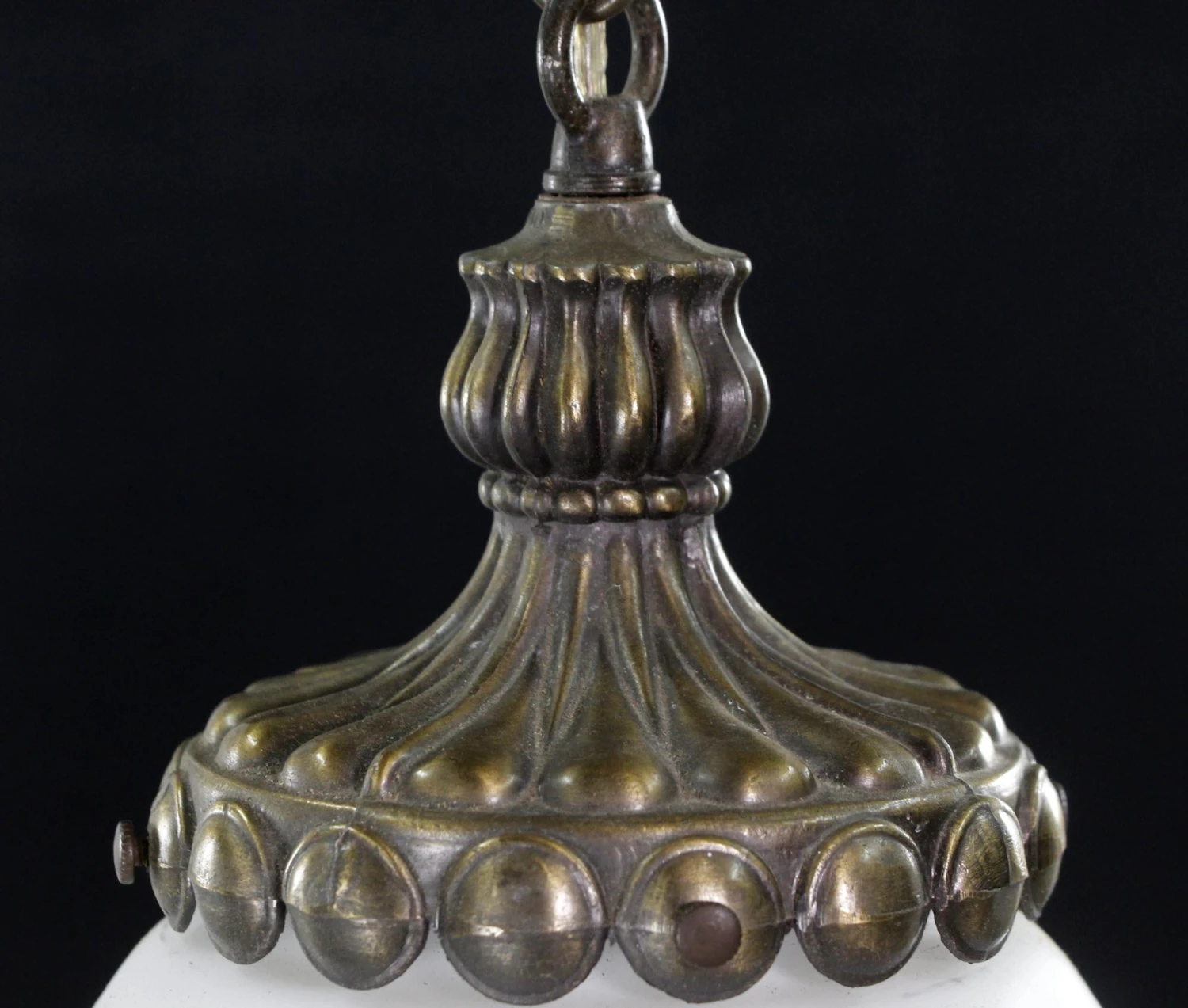 1960s White Glass Gold Detail Pendant Light 7 1960s White Glass Gold Detail Pendant Light - Image 5