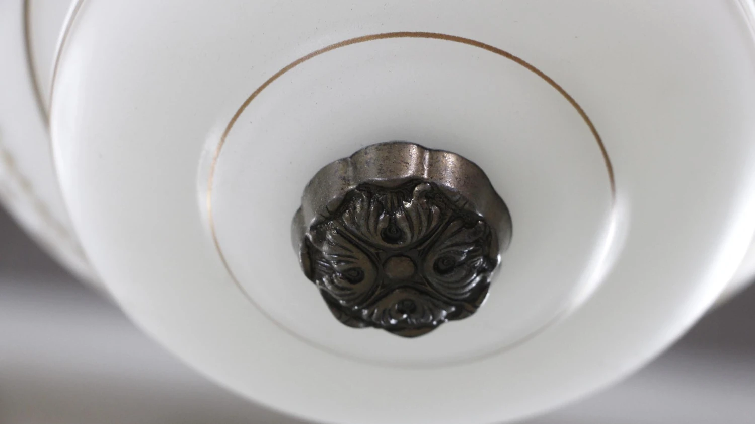 1960s White Glass Gold Detail Pendant Light 13 1960s White Glass Gold Detail Pendant Light - Image 11