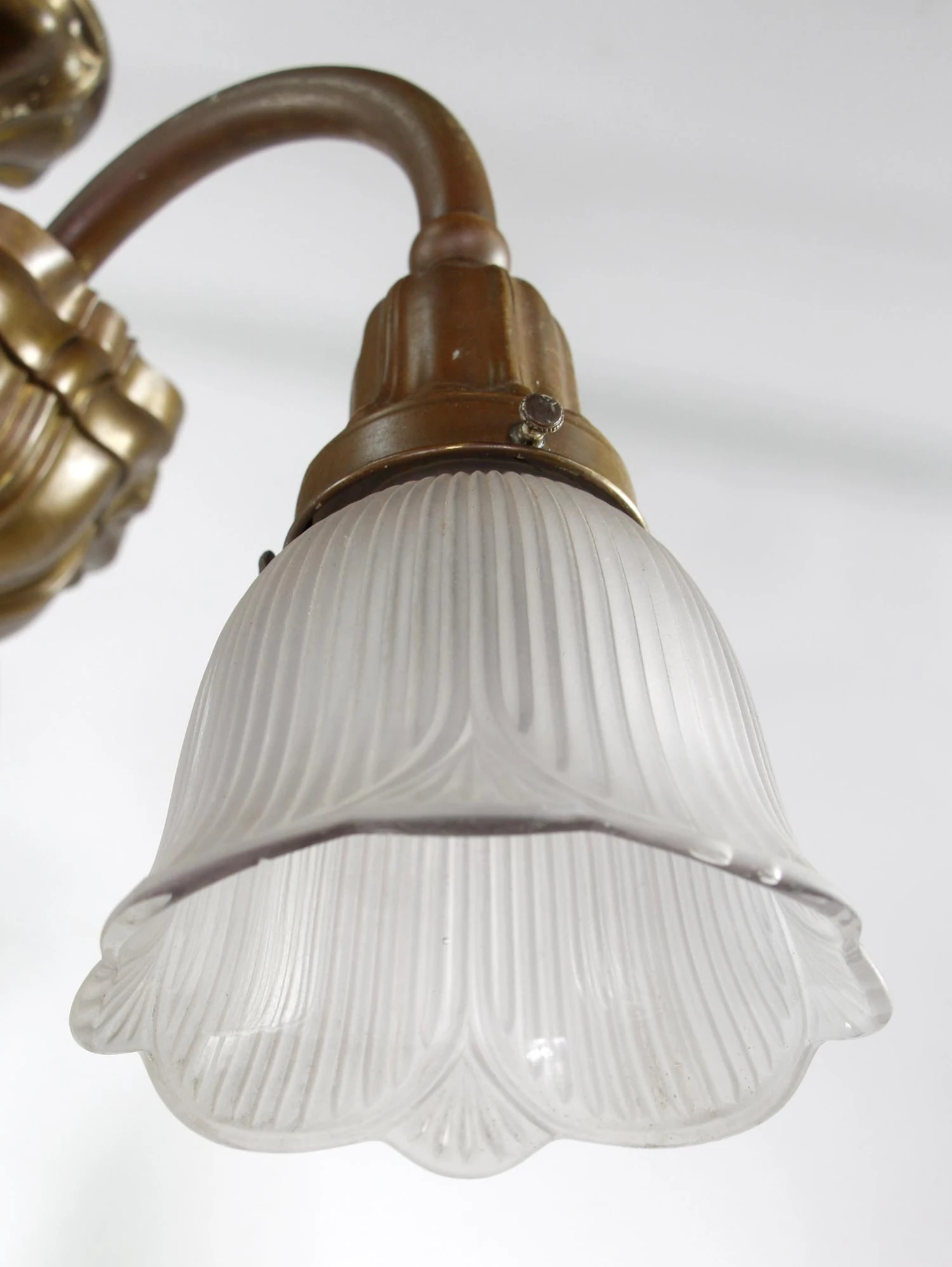 1900s Rococo Sheffield Brass 3 Arm Semi Flush Mount Light 6 1900s Rococo Sheffield Brass 3 Arm Semi Flush Mount Light - Image 4