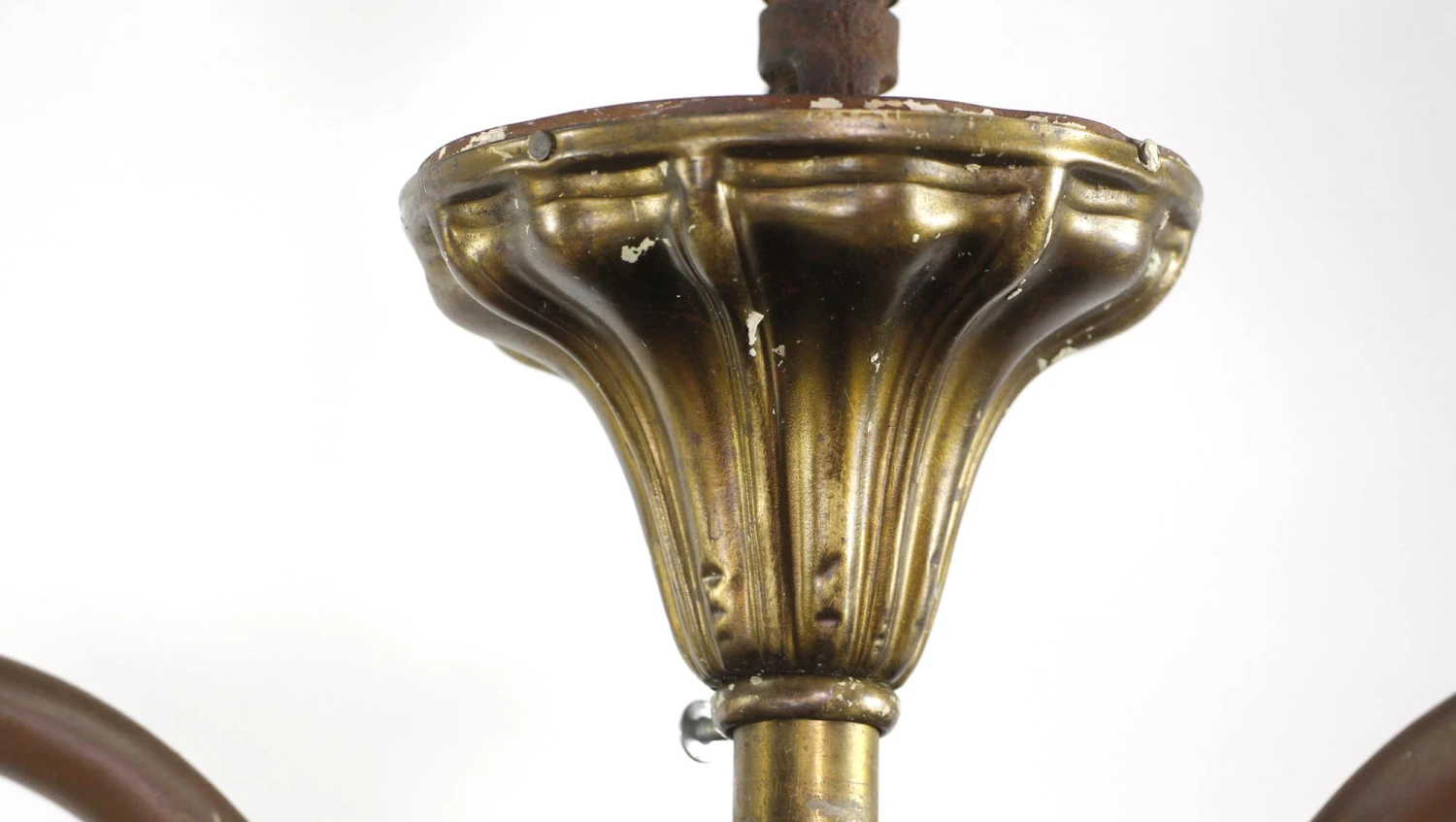 1900s Rococo Sheffield Brass 3 Arm Semi Flush Mount Light 7 1900s Rococo Sheffield Brass 3 Arm Semi Flush Mount Light - Image 5