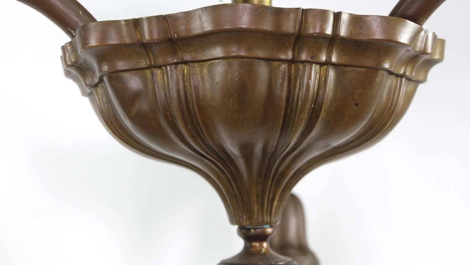 1900s Rococo Sheffield Brass 3 Arm Semi Flush Mount Light 8 1900s Rococo Sheffield Brass 3 Arm Semi Flush Mount Light - Image 6