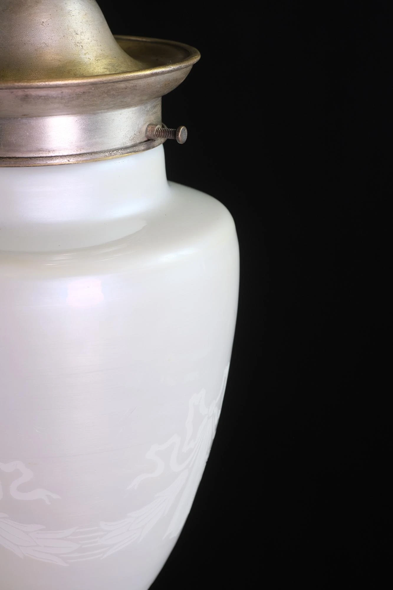 Iridescent Etched Steuben Glass & Silvered Brass Pendant Light 8 Iridescent Etched Steuben Glass & Silvered Brass Pendant Light - Image 6