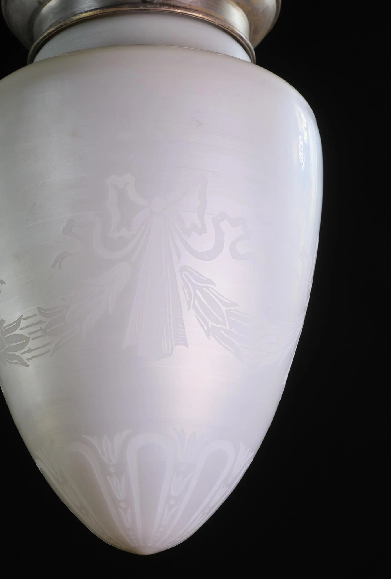 Iridescent Etched Steuben Glass & Silvered Brass Pendant Light 11 Iridescent Etched Steuben Glass & Silvered Brass Pendant Light - Image 9