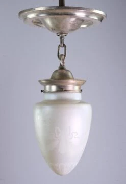 Iridescent Etched Steuben Glass & Silvered Brass Pendant Light 25 Iridescent Etched Steuben Glass & Silvered Brass Pendant Light -OGT Sale Store q277774 11