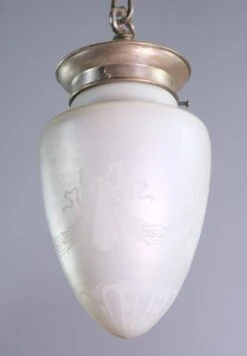 Iridescent Etched Steuben Glass & Silvered Brass Pendant Light 26 Iridescent Etched Steuben Glass & Silvered Brass Pendant Light -OGT Sale Store q277774 12