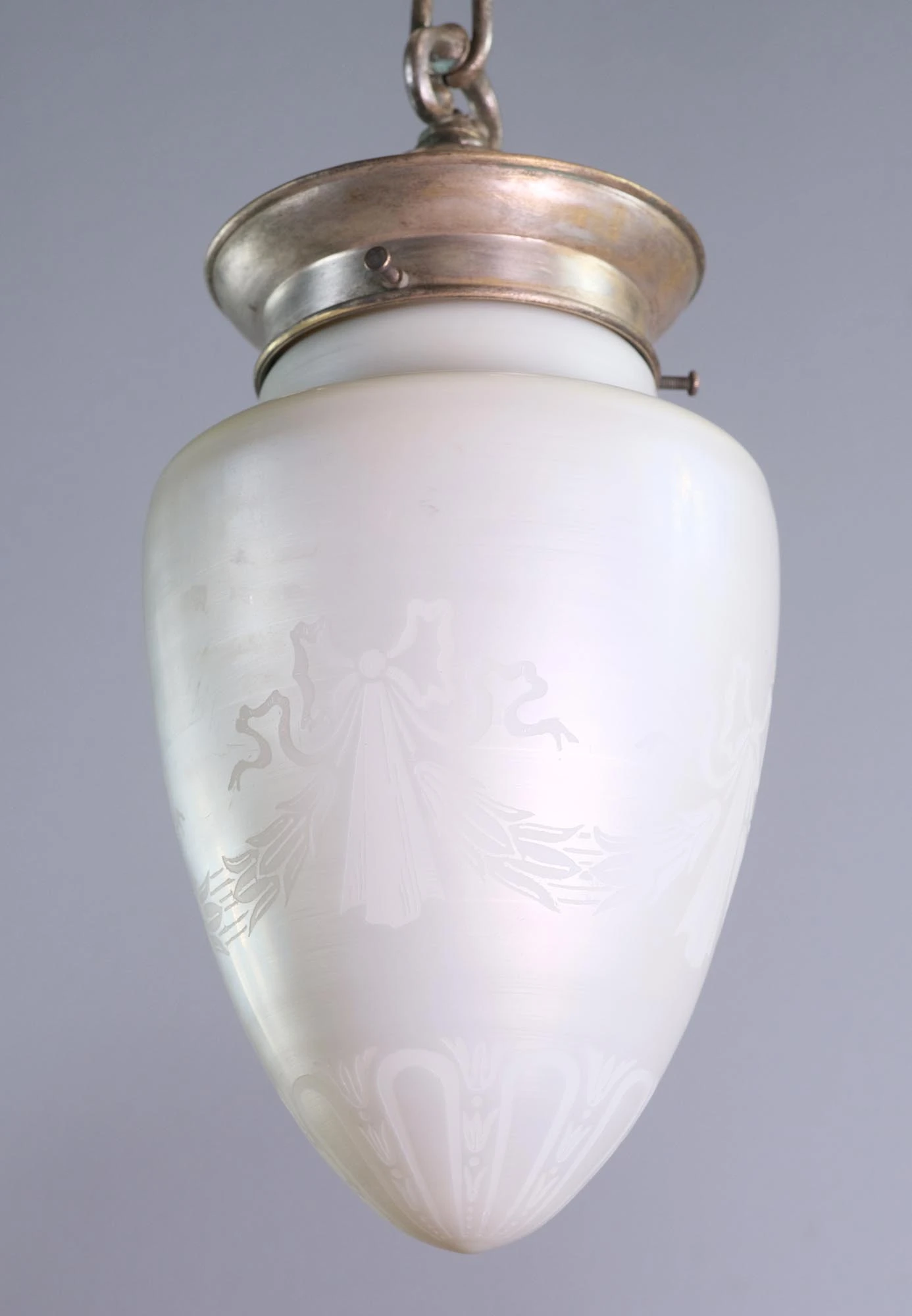 Iridescent Etched Steuben Glass & Silvered Brass Pendant Light 14 Iridescent Etched Steuben Glass & Silvered Brass Pendant Light - Image 12