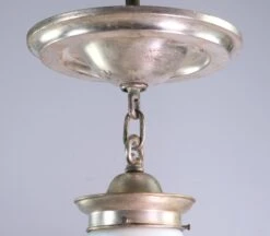 Iridescent Etched Steuben Glass & Silvered Brass Pendant Light 27 Iridescent Etched Steuben Glass & Silvered Brass Pendant Light -OGT Sale Store q277774 13