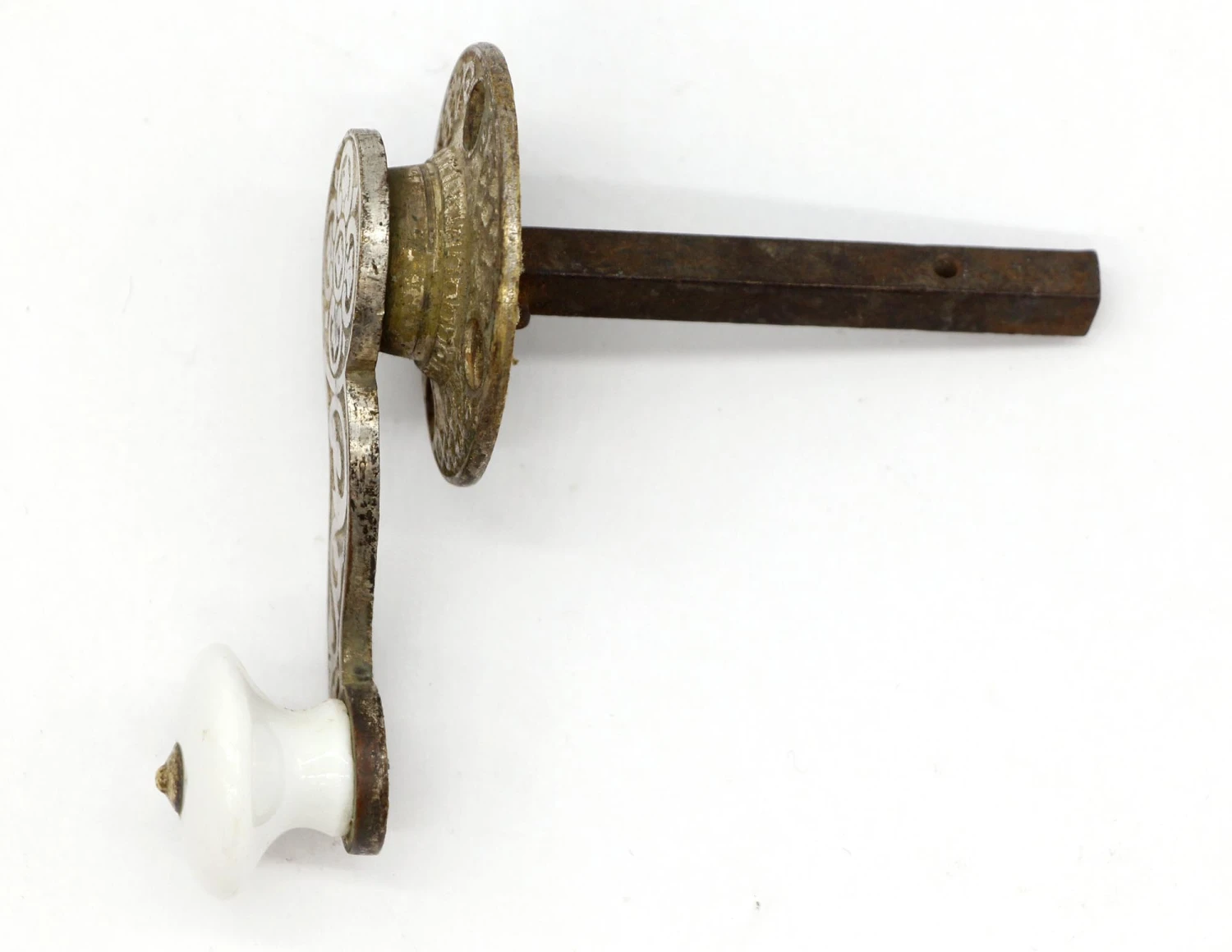 Antique Ornate Nickel Over Brass Bell Lever 7 Antique Ornate Nickel Over Brass Bell Lever - Image 5