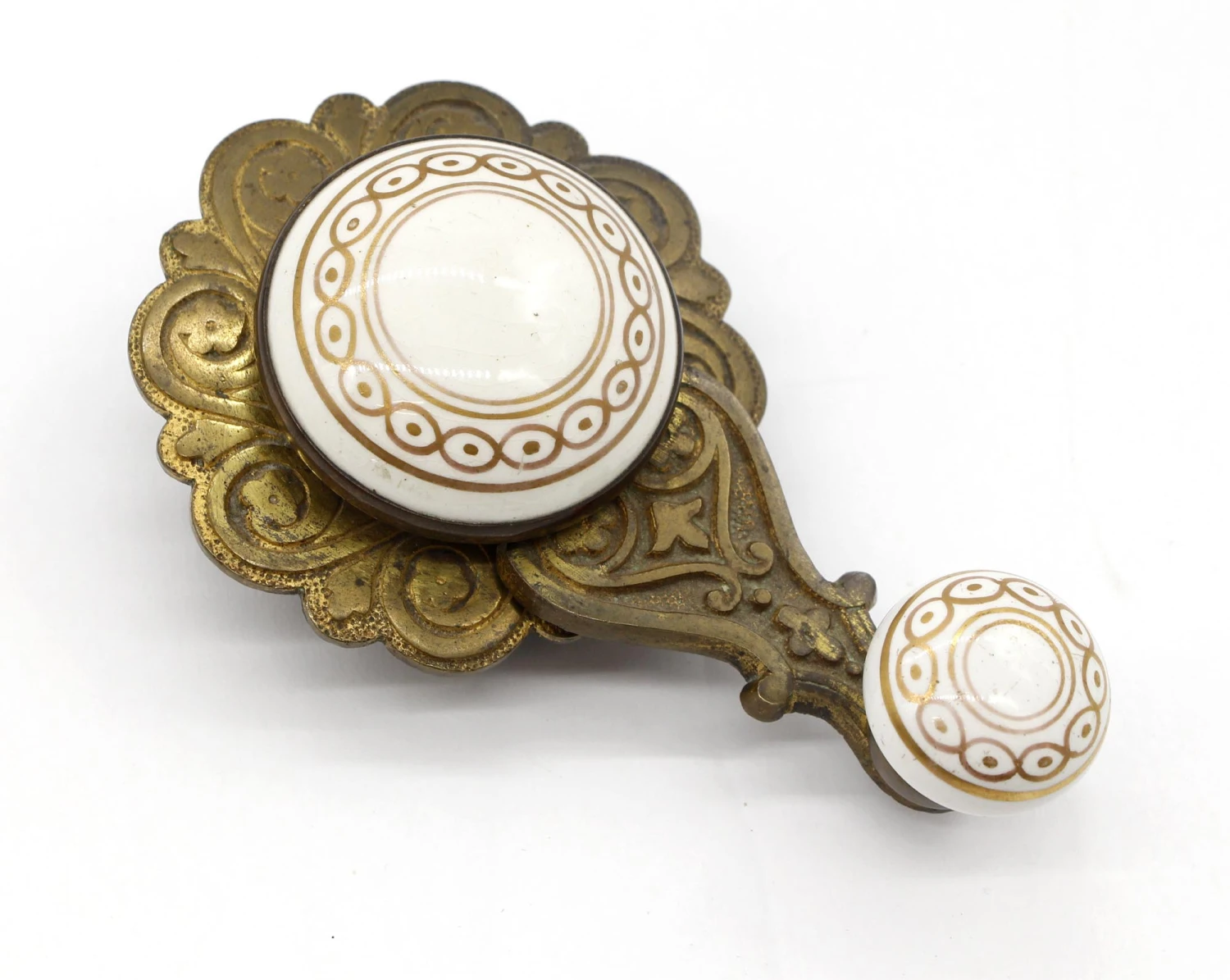 Antique Floral Brass & Porcelain Bell Lever 7 Antique Floral Brass & Porcelain Bell Lever - Image 5