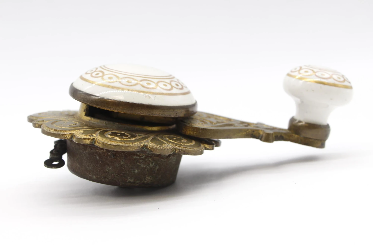 Antique Floral Brass & Porcelain Bell Lever 8 Antique Floral Brass & Porcelain Bell Lever - Image 6