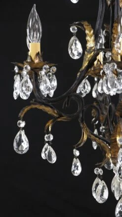 Early 20th Century 6 Arm Black Tole Crystal Chandelier 18 Early 20th Century 6 Arm Black Tole Crystal Chandelier -OGT Sale Store q278231 04