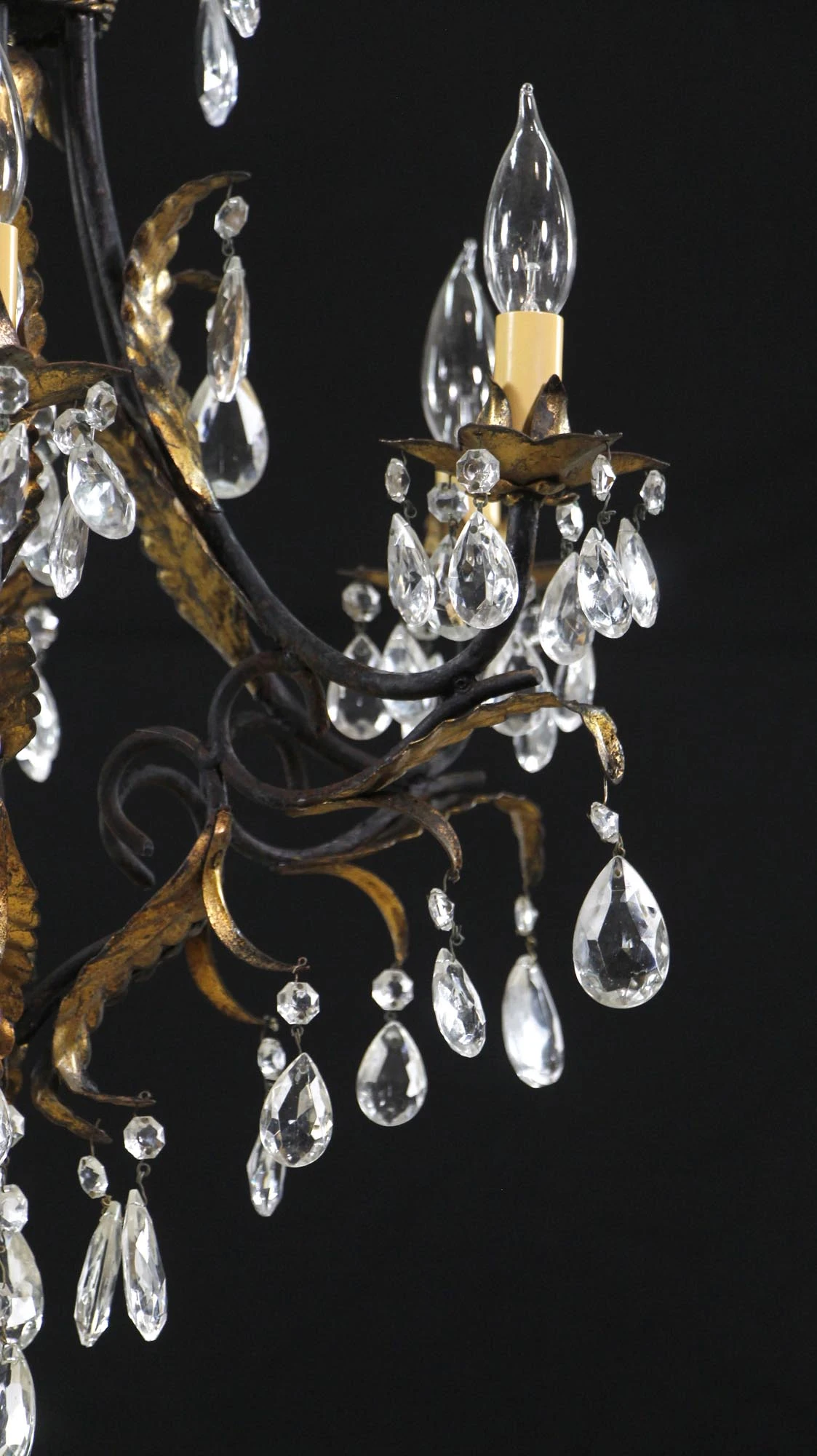 Early 20th Century 6 Arm Black Tole Crystal Chandelier 7 Early 20th Century 6 Arm Black Tole Crystal Chandelier - Image 5